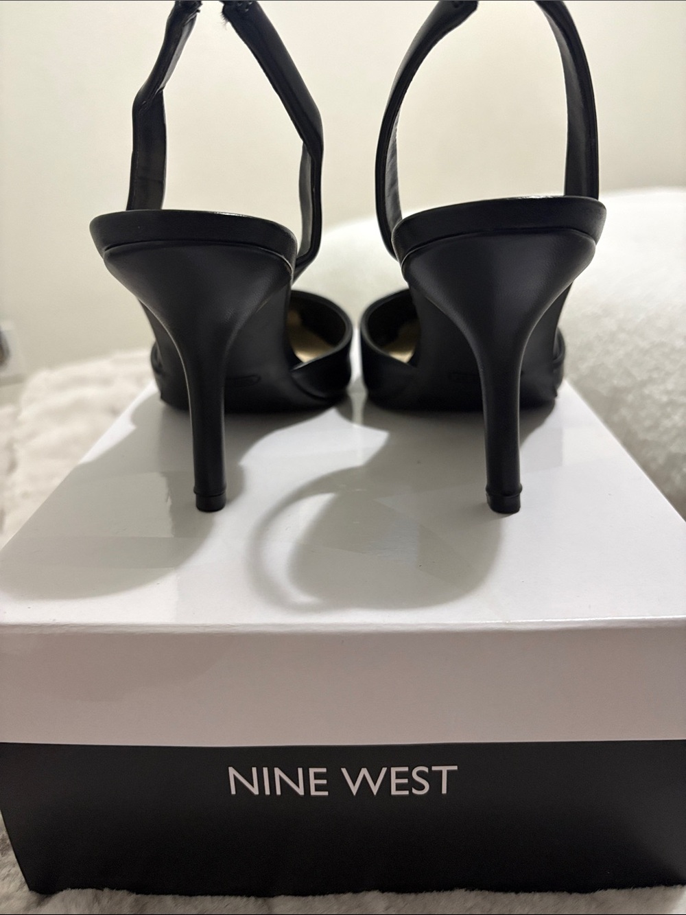 Nine West Black Pointed Leather Slingback Pumps - Picture 3 of 4